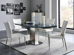 Table à Manger Extensible TALICIA - Verre Trempé & Métal - 6 à 8 Couverts - Coloris Gris -Mobilia Boutique table a manger 272303