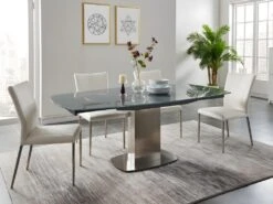 Table à Manger Extensible TALICIA - Verre Trempé & Métal - 6 à 8 Couverts - Coloris Gris -Mobilia Boutique table a manger 272307