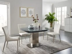 Table à Manger Extensible TALICIA - Verre Trempé & Métal - 6 à 8 Couverts - Coloris Gris -Mobilia Boutique table a manger 272311