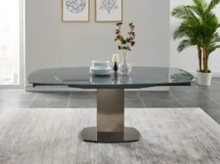 Table à Manger Extensible TALICIA - Verre Trempé & Métal - 6 à 8 Couverts - Coloris Gris -Mobilia Boutique table a manger 272315