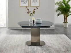 Table à Manger Extensible TALICIA - Verre Trempé & Métal - 6 à 8 Couverts - Coloris Gris -Mobilia Boutique table a manger 272317