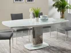Table à Manger Extensible TALICIA - Verre Trempé & Métal - 6 à 8 Couverts - Coloris Blanc