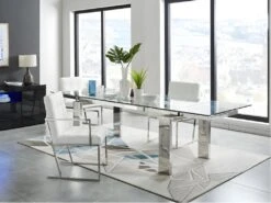 Table à Manger Extensible LUBANA - Verre Trempé & Métal - 8 à 10 Couverts -Mobilia Boutique table a manger 273609