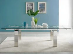 Table à Manger Extensible LUBANA - Verre Trempé & Métal - 8 à 10 Couverts -Mobilia Boutique table a manger 273615