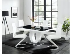 Table à Manger TWIST - 6 Couverts - MDF Laqué & Verre Trempé - Noir & Blanc -Mobilia Boutique table a manger 330043