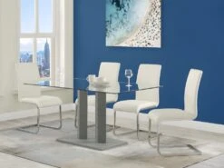 Table à Manger DENIZE - 6 Couverts - Verre Trempé Et MDF Aspect Béton -Mobilia Boutique table a manger 385755