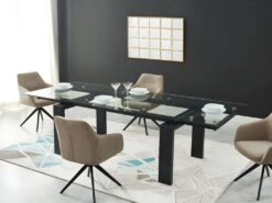 Table à Manger Extensible LUBANA - Verre Trempé & Métal - Noir - 8 à 10 Couverts -Mobilia Boutique table a manger 388097