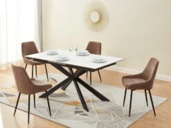 Table à Manger Extensible ALBINA - 6 à 8 Couverts - Céramique & Verre Trempé - Effet Marbre Blanc -Mobilia Boutique table a manger 389211