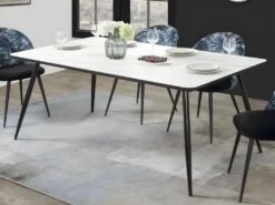 Table à Manger VALANCIA - 8 Couverts - MDF Mélaminé Et Métal - Blanc Effet Marbre -Mobilia Boutique table a manger 397667