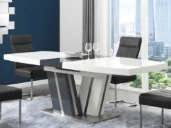 Table à Manger Extensible NOAMI II - 6 à 8 Couverts - MDF Laqué Gris Et Blanc -Mobilia Boutique table a manger 397767