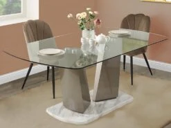 Table à Manger PANAMA - 8 Couverts - Verre Et Mdf - Effet Marbre -Mobilia Boutique table a manger 398467