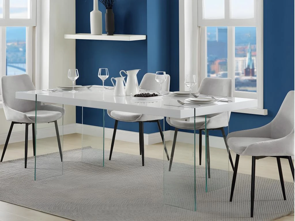 Table à Manger PAVIN - 6 Couverts - Verre Trempé Et MDF - Coloris : Blanc 5 Table à Manger PAVIN - 6 Couverts - Verre Trempé Et MDF - Coloris : Blanc – Image 3