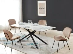 Table à Manger SORRENTE - Céramique & Verre Trempé - 6 Couverts - Effet Marbre Blanc -Mobilia Boutique table a manger 414951