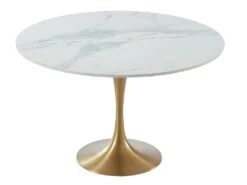 Table à Manger NORAH - 4 Couverts - Marbre Et Métal - Blanc Et Doré -Mobilia Boutique table a manger 434955