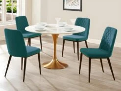 Table à Manger NORAH - 4 Couverts - Marbre Et Métal - Blanc Et Doré -Mobilia Boutique table a manger 434959