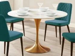 Table à Manger NORAH - 4 Couverts - Marbre Et Métal - Blanc Et Doré -Mobilia Boutique table a manger 434967