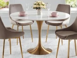 Table à Manger NORAH - 4 Couverts - Marbre Et Métal - Blanc Et Doré -Mobilia Boutique table a manger 434969