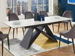 Table à Manger Extensible LIBSY - 6 à 8 Couverts - Céramique Et Métal - Blanc -Mobilia Boutique table a manger 443707