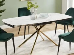 Table à Manger Extensible AFLILA - 4 à 6 Couverts - Céramique Et Métal - Effet Marbre Blanc -Mobilia Boutique table a manger 448627