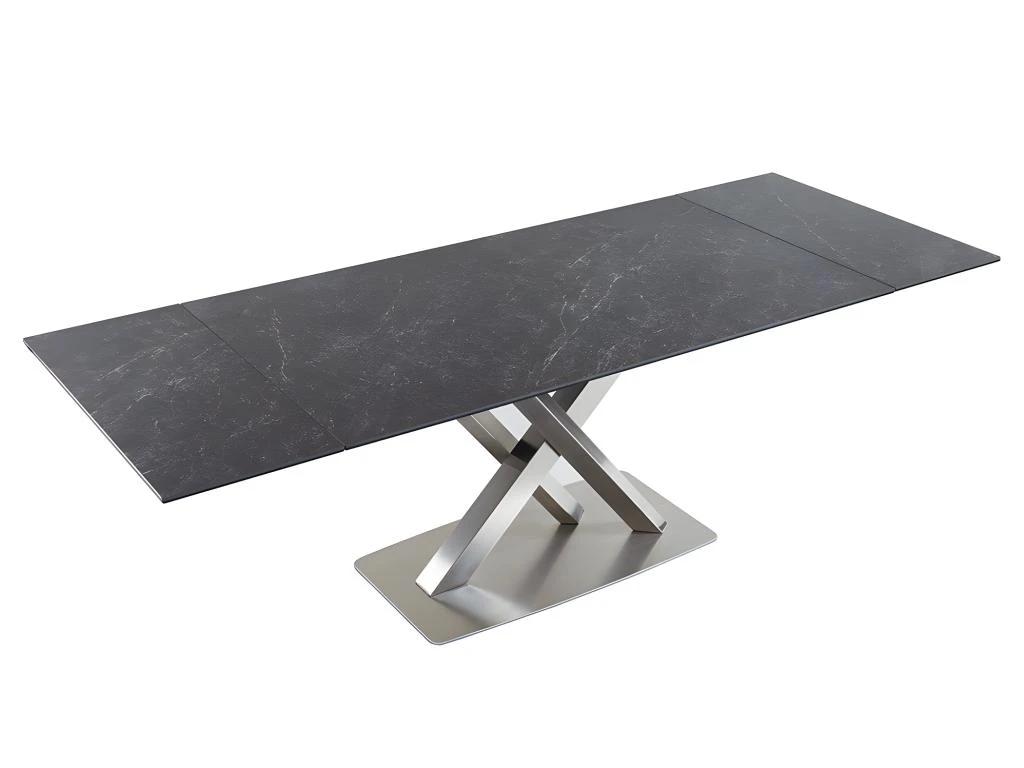 Table à Manger Extensible THYLIA - 6 à 8 Couverts - Céramique Et Métal - Effet Marbre Noir 10 Table à Manger Extensible THYLIA - 6 à 8 Couverts - Céramique Et Métal - Effet Marbre Noir – Image 8