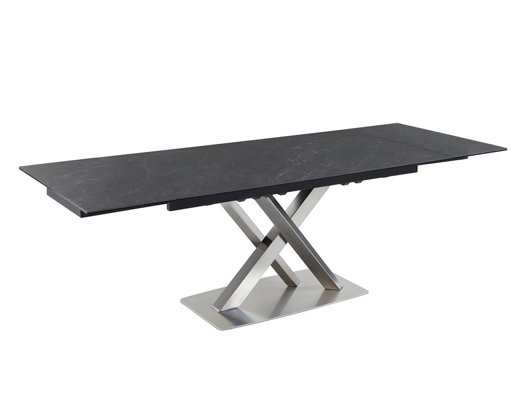 Table à Manger Extensible THYLIA - 6 à 8 Couverts - Céramique Et Métal - Effet Marbre Noir 9 Table à Manger Extensible THYLIA - 6 à 8 Couverts - Céramique Et Métal - Effet Marbre Noir – Image 7