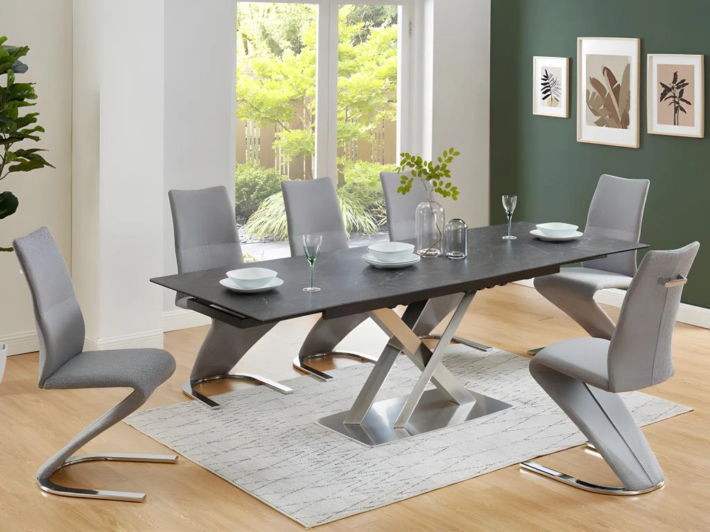 Table à Manger Extensible THYLIA - 6 à 8 Couverts - Céramique Et Métal - Effet Marbre Noir 3 Table à Manger Extensible THYLIA - 6 à 8 Couverts - Céramique Et Métal - Effet Marbre Noir