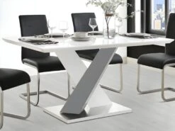 Table à Manger SALVA - 6 Couverts - MDF Laqué - Blanc Et Anthracite -Mobilia Boutique table a manger 493033
