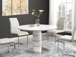 Table à Manger Extensible - 4 à 6 Couverts - MDF Et Métal Inoxydable - Blanc Laqué - CUSCO