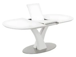 Table à Manger Extensible - 6 à 8 Couverts - MDF Et Métal Inoxydable - Blanc Laqué - TALARA -Mobilia Boutique table a manger 496779