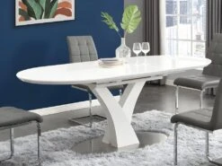 Table à Manger Extensible - 6 à 8 Couverts - MDF Et Métal Inoxydable - Blanc Laqué - TALARA -Mobilia Boutique table a manger 496843
