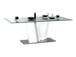 Table à Manger 8 Couverts En Verre Trempé - Blanc Laqué - LUDMILA