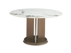 Table à Manger 4 Couverts En Céramique Et MDF - Effet Marbre Blanc Et Taupe Laqué - GOULBURN -Mobilia Boutique table a manger 7169809