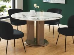 Table à Manger 4 Couverts En Céramique Et MDF - Effet Marbre Blanc Et Taupe Laqué - GOULBURN -Mobilia Boutique table a manger 7169831