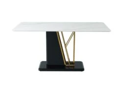 Table à Manger 6 Couverts En Céramique Et MDF - Effet Marbre Blanc, Doré Et Noir Laqué - BALLARAT -Mobilia Boutique table a manger 7171219