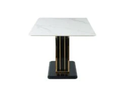 Table à Manger 6 Couverts En Céramique Et MDF - Effet Marbre Blanc, Doré Et Noir Laqué - BALLARAT -Mobilia Boutique table a manger 7171231