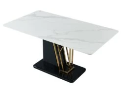 Table à Manger 6 Couverts En Céramique Et MDF - Effet Marbre Blanc, Doré Et Noir Laqué - BALLARAT -Mobilia Boutique table a manger 7171233