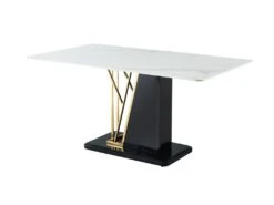 Table à Manger 6 Couverts En Céramique Et MDF - Effet Marbre Blanc, Doré Et Noir Laqué - BALLARAT -Mobilia Boutique table a manger 7171235