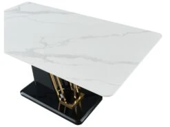 Table à Manger 6 Couverts En Céramique Et MDF - Effet Marbre Blanc, Doré Et Noir Laqué - BALLARAT -Mobilia Boutique table a manger 7171237