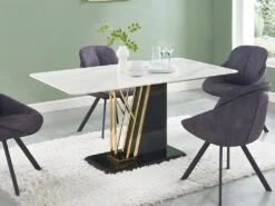 Table à Manger 6 Couverts En Céramique Et MDF - Effet Marbre Blanc, Doré Et Noir Laqué - BALLARAT -Mobilia Boutique table a manger 7171251