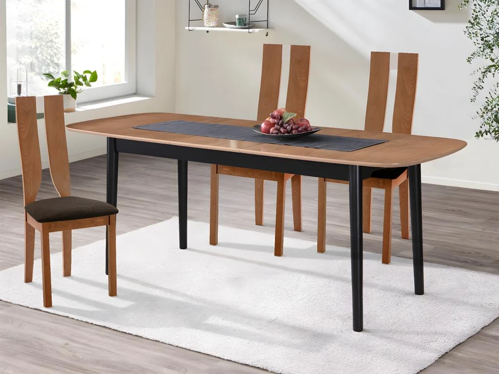 Table à Manger Extensible 6 à 8 Couverts En MDF Et Hévéa - Naturel Et Noir - VISBY 3 Table à Manger Extensible 6 à 8 Couverts En MDF Et Hévéa - Naturel Et Noir - VISBY