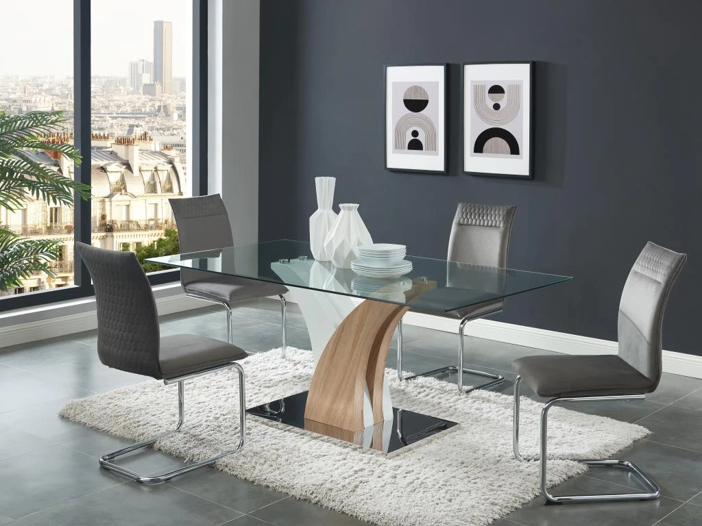 Table à Manger 6 Couverts En Verre Trempé Et MDF - Naturel Et Blanc - BARLATANA 3 Table à Manger 6 Couverts En Verre Trempé Et MDF - Naturel Et Blanc - BARLATANA