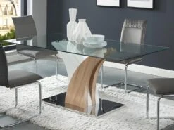 Table à Manger 6 Couverts En Verre Trempé Et MDF - Naturel Et Blanc - BARLATANA 10 Table à Manger 6 Couverts En Verre Trempé Et MDF - Naturel Et Blanc - BARLATANA -Mobilia Boutique table a manger 8754793