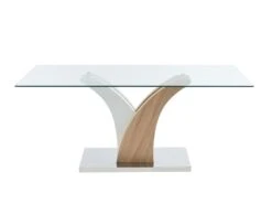 Table à Manger 6 Couverts En Verre Trempé Et MDF - Naturel Et Blanc - BARLATANA 12 Table à Manger 6 Couverts En Verre Trempé Et MDF - Naturel Et Blanc - BARLATANA -Mobilia Boutique table a manger 8754795