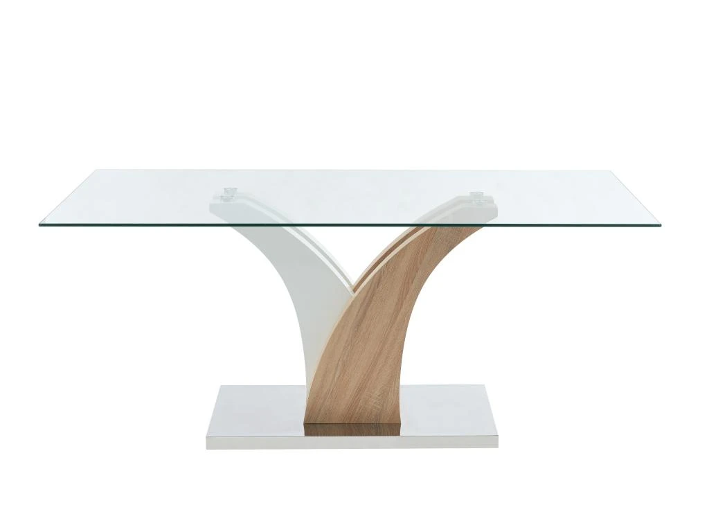 Table à Manger 6 Couverts En Verre Trempé Et MDF - Naturel Et Blanc - BARLATANA 6 Table à Manger 6 Couverts En Verre Trempé Et MDF - Naturel Et Blanc - BARLATANA – Image 4