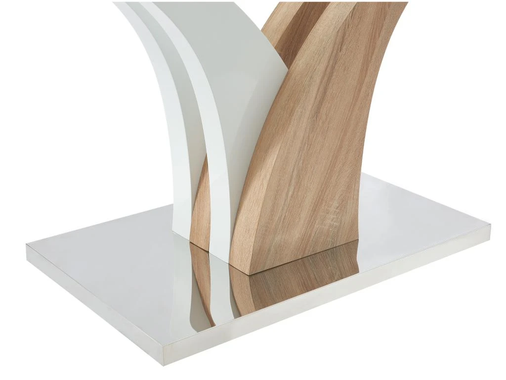 Table à Manger 6 Couverts En Verre Trempé Et MDF - Naturel Et Blanc - BARLATANA 7 Table à Manger 6 Couverts En Verre Trempé Et MDF - Naturel Et Blanc - BARLATANA – Image 5