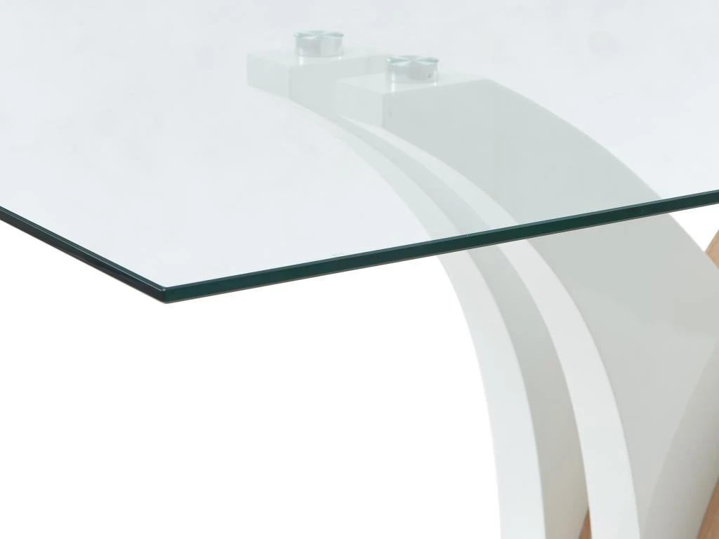 Table à Manger 6 Couverts En Verre Trempé Et MDF - Naturel Et Blanc - BARLATANA 8 Table à Manger 6 Couverts En Verre Trempé Et MDF - Naturel Et Blanc - BARLATANA – Image 6