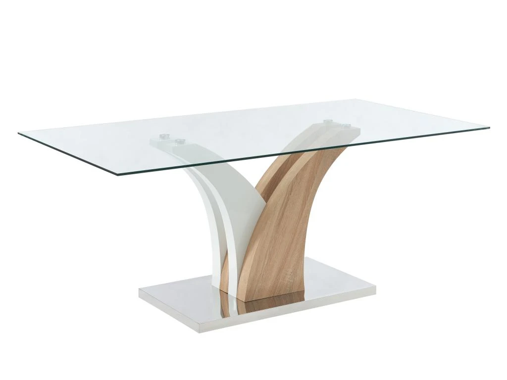 Table à Manger 6 Couverts En Verre Trempé Et MDF - Naturel Et Blanc - BARLATANA 5 Table à Manger 6 Couverts En Verre Trempé Et MDF - Naturel Et Blanc - BARLATANA – Image 3