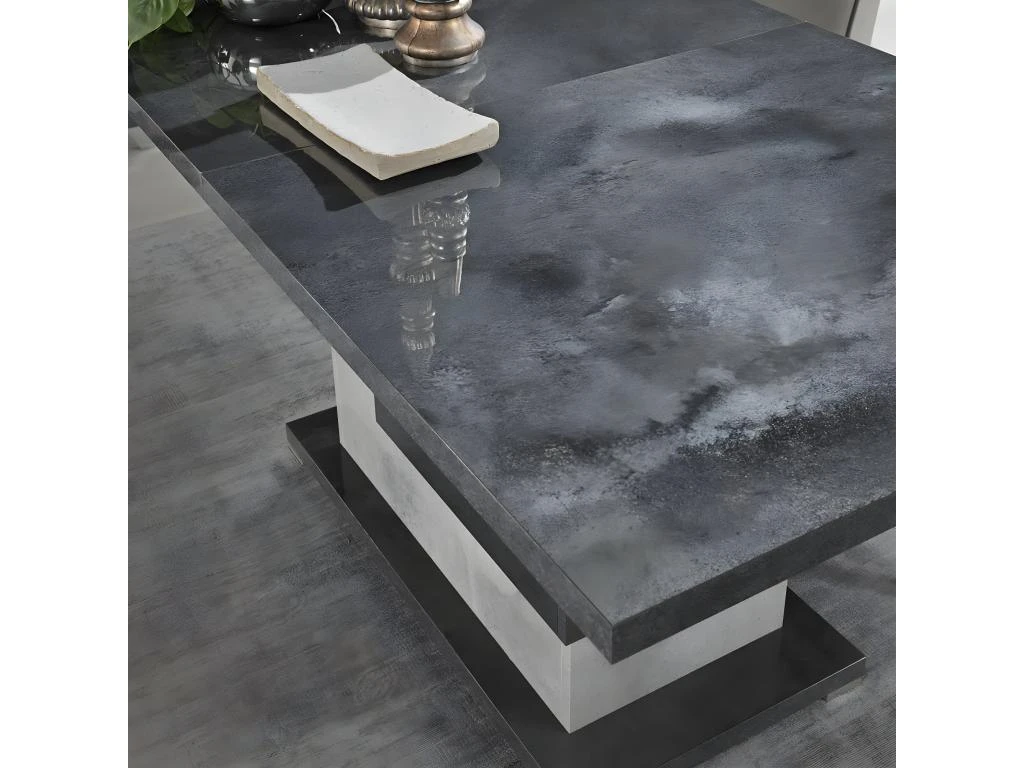 HOFFMAN - Table De Repas Allongeable à Pied Central Gris Aspect Pierre 6 HOFFMAN - Table De Repas Allongeable à Pied Central Gris Aspect Pierre – Image 4