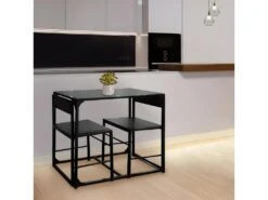 Pack 1 Table Et 2 Chaises Noir Studio étudiant - BERNY 7286 -Mobilia Boutique table a manger 8945033