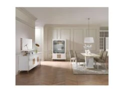 SAFARY - Table Repas Rectangulaire 160cm Laquée Blanc Et Or Décor Sérigraphié -Mobilia Boutique table a manger 8945747